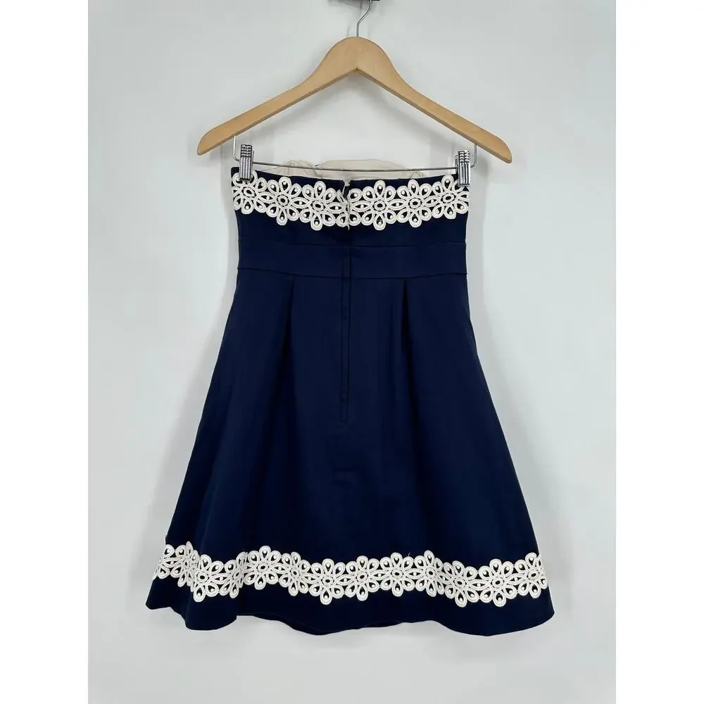 Lilly Pulitzer Betsy Strapless Dress Stretch Floral Eyelet Lace Pleated, Blue - Picture 6 of 9